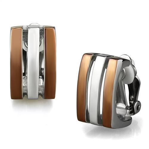 Simplistic White & Coffee Tone Clip-on Earrings: Made with stainless steel. Finish: two tone ip light brown (ip light coffee). Weight (approx): 9. 83 (g). Has a nice and simple aesthetic. A need to have for your collection!