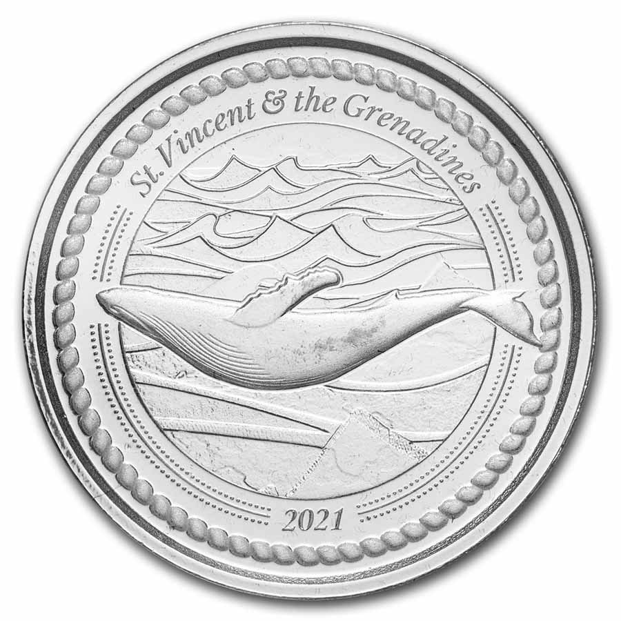 2021 Svg 1 Oz Silver Humpback Whale Bu: This 1 oz silver coin, in brilliant uncirculated condition, from st. Vincent and the grenadines is an ideal choice for whale lovers and is part of the historic ec8 series, which started in 2018 with e