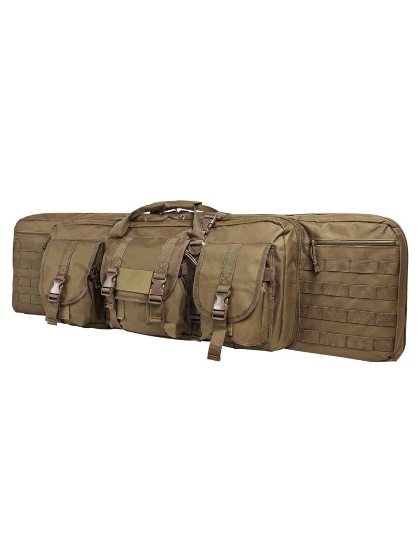 Ncstar Tan 42" Double Carbine Case: This heavy-duty pvc rifle case provides robust protection for up to two carbine-sized rifles. The main compartment features ample space for two rifles up to 35 inches long, with a thick padded center