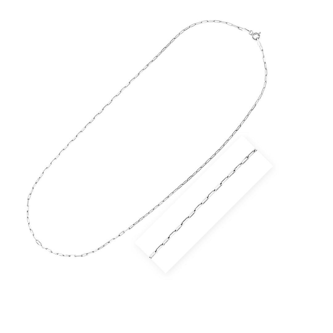 Sterling Silver Polished Paperclip Chain 1.8mm: Size: 20''. Brilliantly shiny sterling silver links come together to form this contemporary paperclip chain measuring 1. 8mm in width and closes with a spring ring clasp. Chain information: width: 0. 