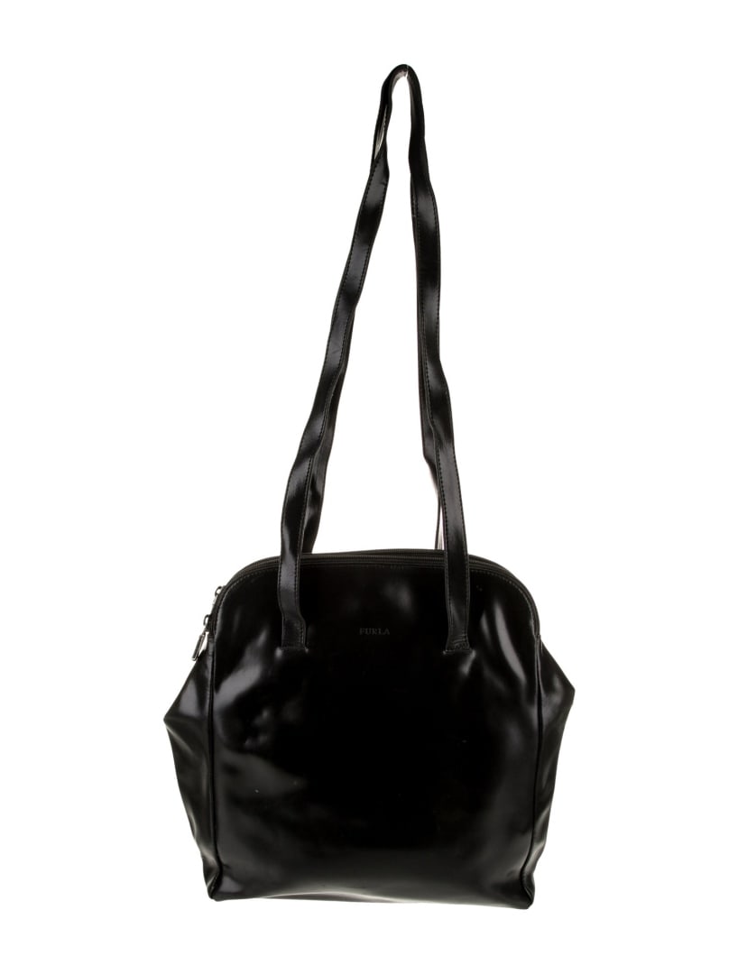 Furla Black Leather Silver-tone Hdw Shoulder Bag: Condition is good, pre-owned. Details: black leather, silver-tone hardware, dual shoulder straps, leather lining & single interior pocket, zip closure at top, includes dust bag, height: 9. 5", width: 