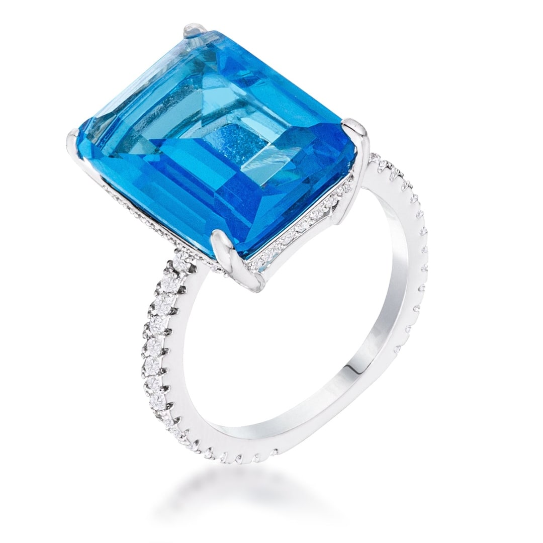 Emerald Cut 15.00ct Blue & White Topaz Petite Ring (1 of 1)
