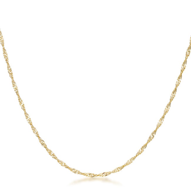 Gold-pl. Twisted Rope Necklace: Chain length: 16" + 3" ext. This twisted rope chain necklace is crafted from lead-free alloy (brass) and plated with gold. It features a lobster clasp for secure closure. Keywords: wedding, bridal, gr