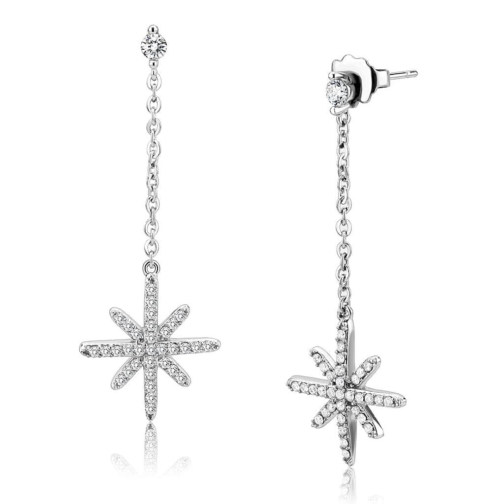 Round .03ct White Topaz Starburst Dangle Earrings: Made with stainless steel believed to be simulated gemstone(s), very pretty starburst design! Weight (approx):1. 60 (g). Center stone size: 2. 6 mm