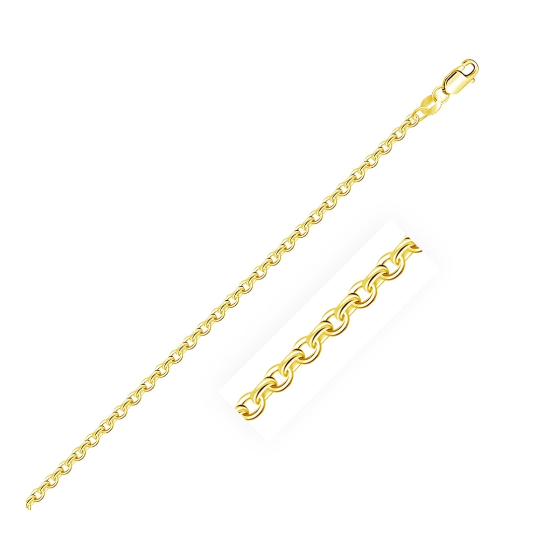 14k Gold Diamond Cut Cable Link Chain 2.3mm: Size: 16''. This diamond cut cable link chain comes in 14k gold and has a width of 2. 3 mm. Chain information: width: 0. 09 inches, chain type: cable, clasp type: lobster-claw, approximate weight: 4. 