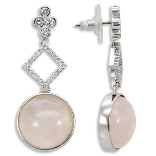 Beautiful Round 29.50ct Rose Opal Dangle Earrings: Weight: 16. 60 (g). A beautiful piece, features a rhodium finish brass earrings with a rose opal dangle design imbued by pave topaz. A must have to your collection or gift for your loved ones! Made wi