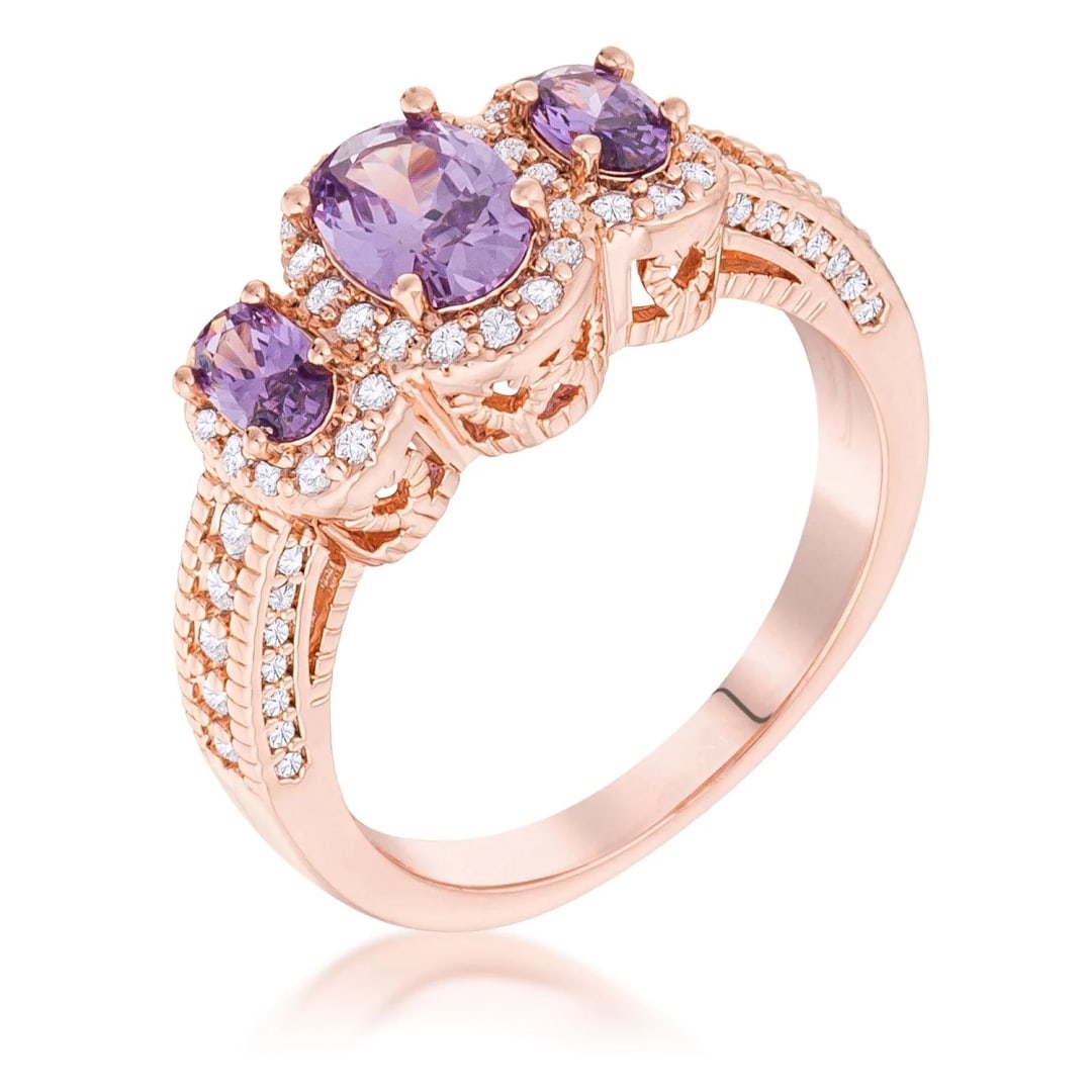Gold-pl 1.65ct Amethyst & White Topaz 3-stone Ring (1 of 1)