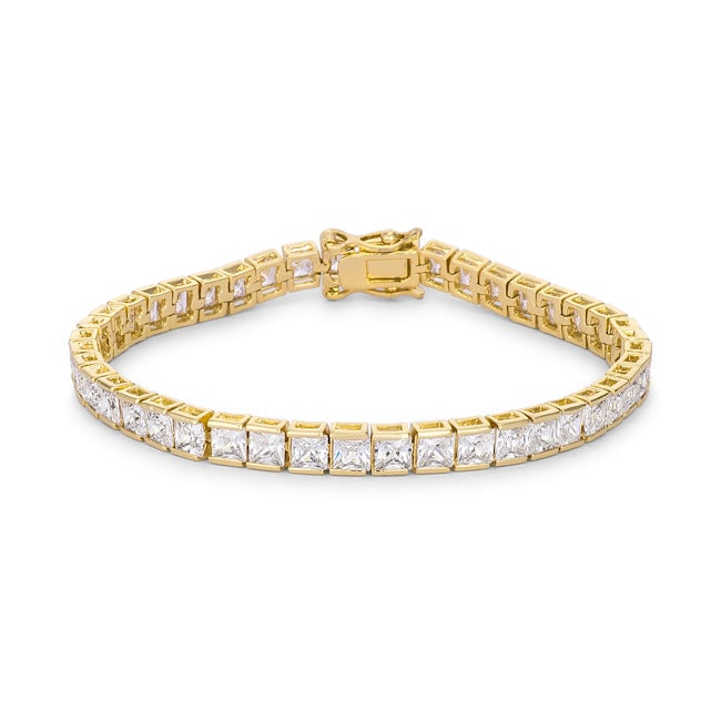 Goldpl Princess-cut 16.77ct White Topaz Bracelet: Length: 7. 5". The bracelet features a total of 16. 77 carats of dazzling white topaz stones, each measuring 4x4mm. The topaz stones are cut into a square shape, which maximizes their brilliance and s
