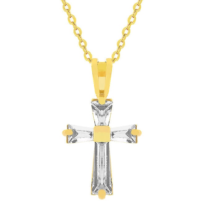 18k Goldpl 2.12ct White Topaz Cross Necklace (1 of 3)