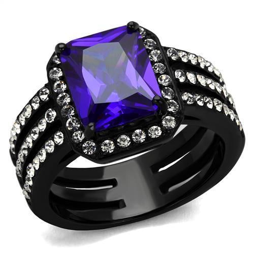 Emerald 3.49ct Tanzanite Topaz Black Plated Ring: Size 5. Made with stainless steel with black ion plating. Believed to be simulated gemstone(s), very pretty! Weight (approx): 7. 01 (g) center stone size: 10,8 mm