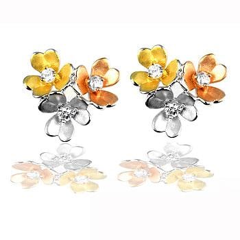 Tri-tone .90ct White Topaz Blossom Earrings (1 of 1)