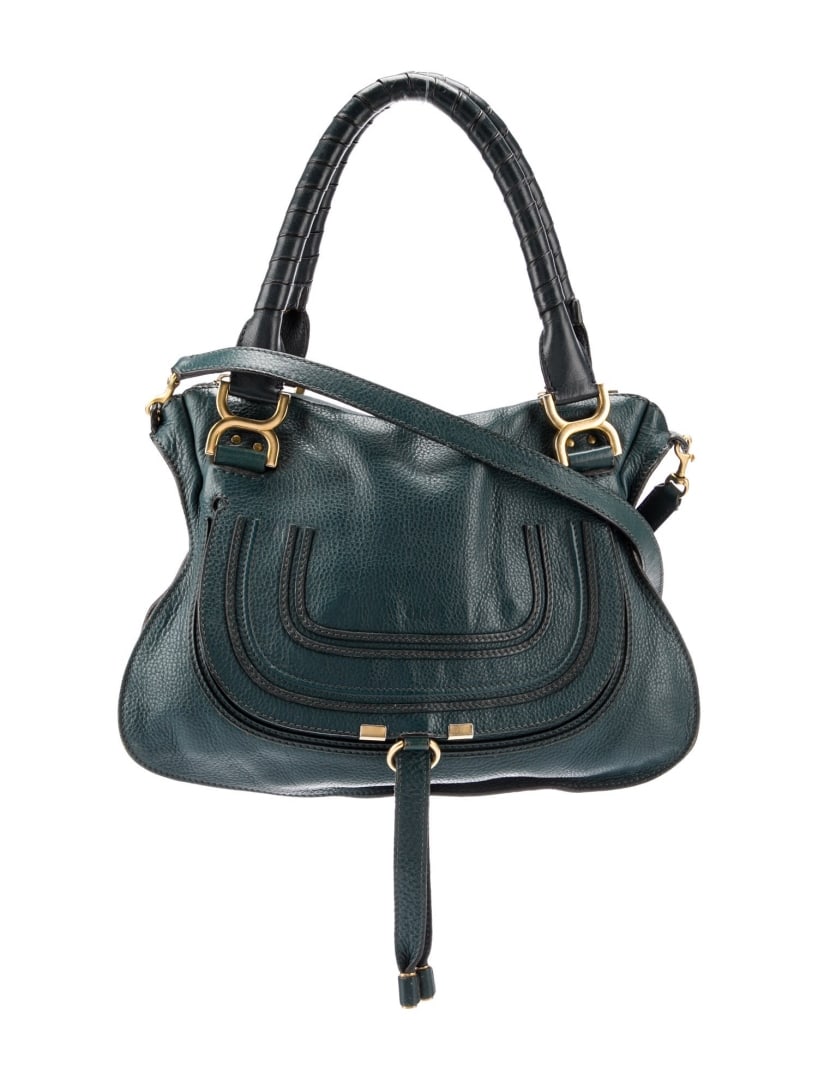 Chloe Blue Leather Gold-tone Hdw Top Handle Bag: Condition is good, pre-owned. Details: from the 2011 collection, blue leather, gold-tone hardware, rolled handles & single shoulder strap, leather trim embellishment & single exterior pocket, twill li