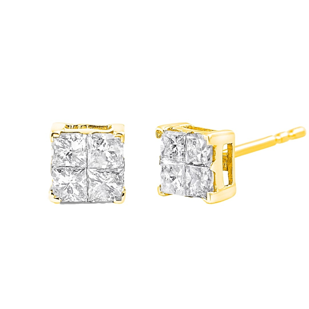 10k Gold-pl Princess-cut 1.00ct Diamond Earrings (1 of 4)