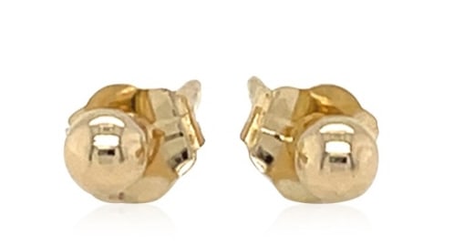 14k Gold Polished Round Stud Earrings: The exquisite polish provides visual appeal to this pair of classic round, bead style stud earrings. Designed in elegant 14k gold. Earring information: diameter: 3. 00 mm, backing: push back.