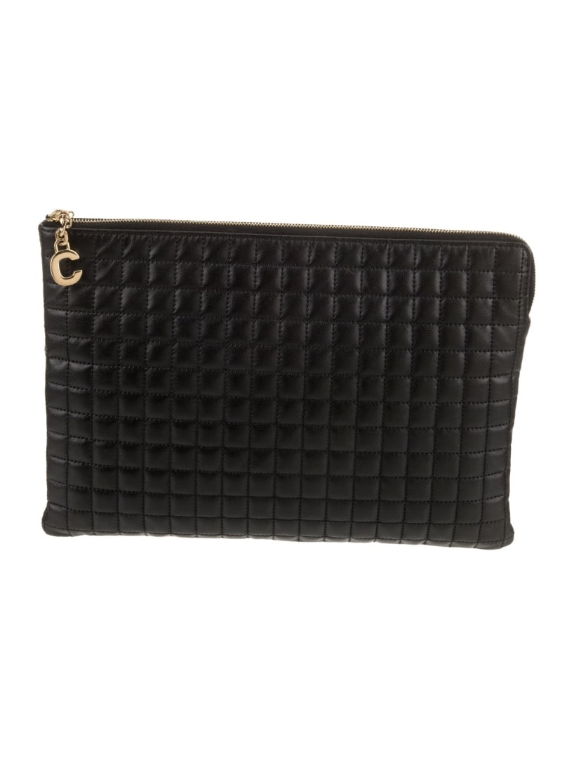 Celine Blk Leather Gold-tone Hdw Zip Cls Portfolio: Condition is: very good, pre-owned. Details: from the spring 2019 collection by hedi slimane, black leather, gold-tone hardware, leather lining with card slots, zip closure at top, includes dust bag h