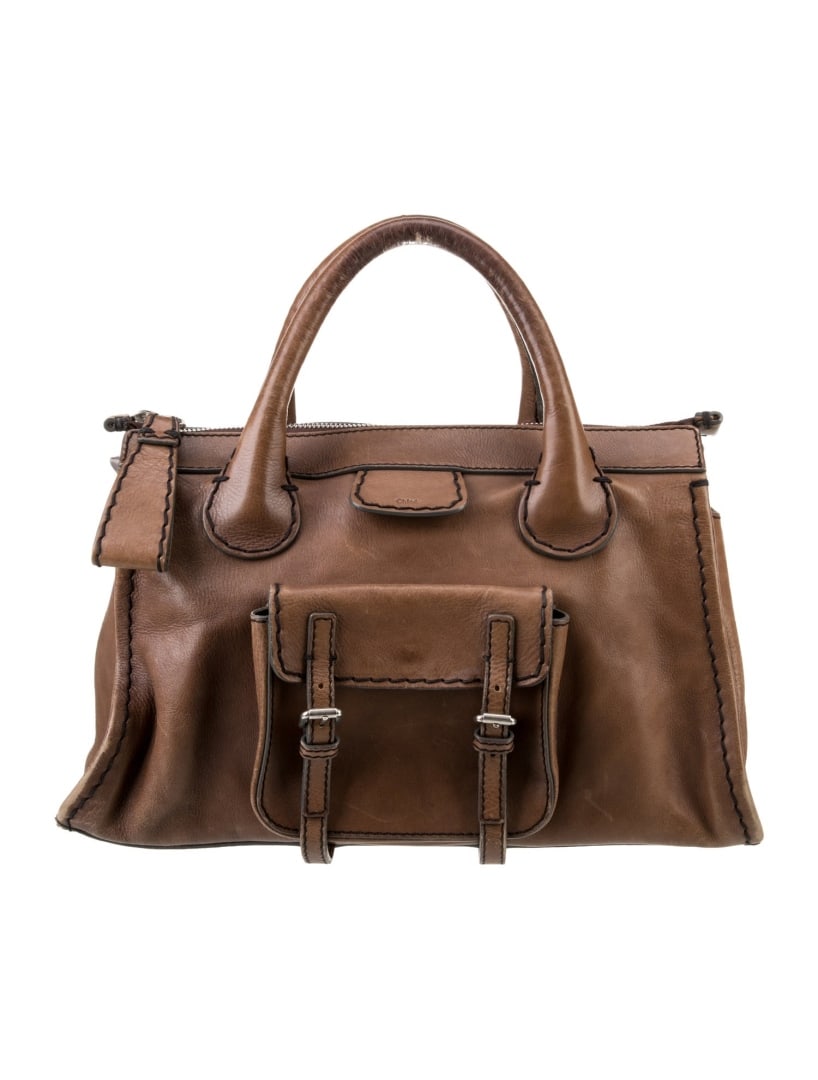 Chloe Brown Lthr Silver-tone Hdw Shoulder Bag: Condition is: fair, pre-owned. Details: brown leather, silver-tone hardware, rolled handles & single shoulder strap, single exterior pocket, poplin lining & single interior pocket, zip closure at top,