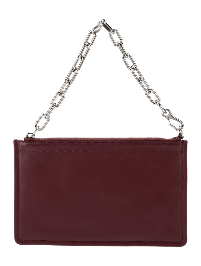 Alexander Wang Burgundy Leather Zip Top Handle Bag: Condition is very good, pre-owned. Details: burgundy leather, silver-tone hardware, chain-link handle, canvas lining, zip closure at top, handle drop: 5. 25", height: 6", width: 9. 75", depth: 0. 25",