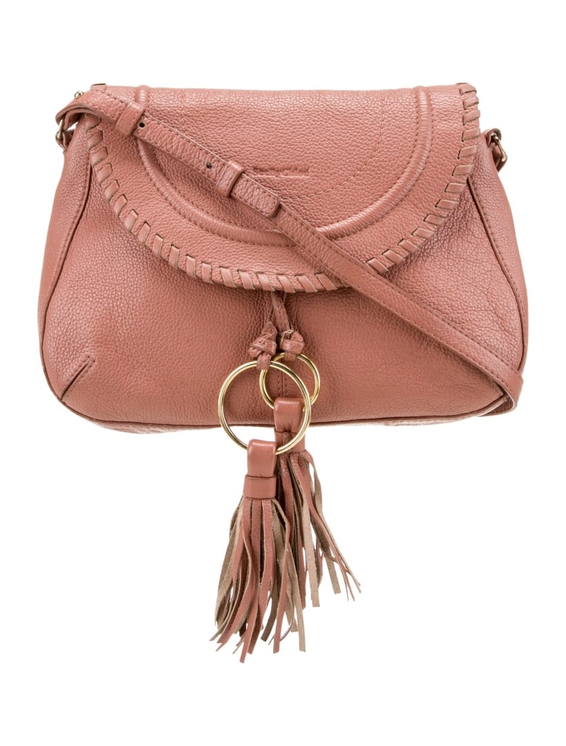 See By Chloe Neut Leather Tassel Cls Shldr Bag: Condition is: very good, pre-owned. Details: neutrals leather, gold-tone hardware, single adjustable shoulder strap, tassel & whipstitch accents, twill lining & three interior pockets, snap closure at