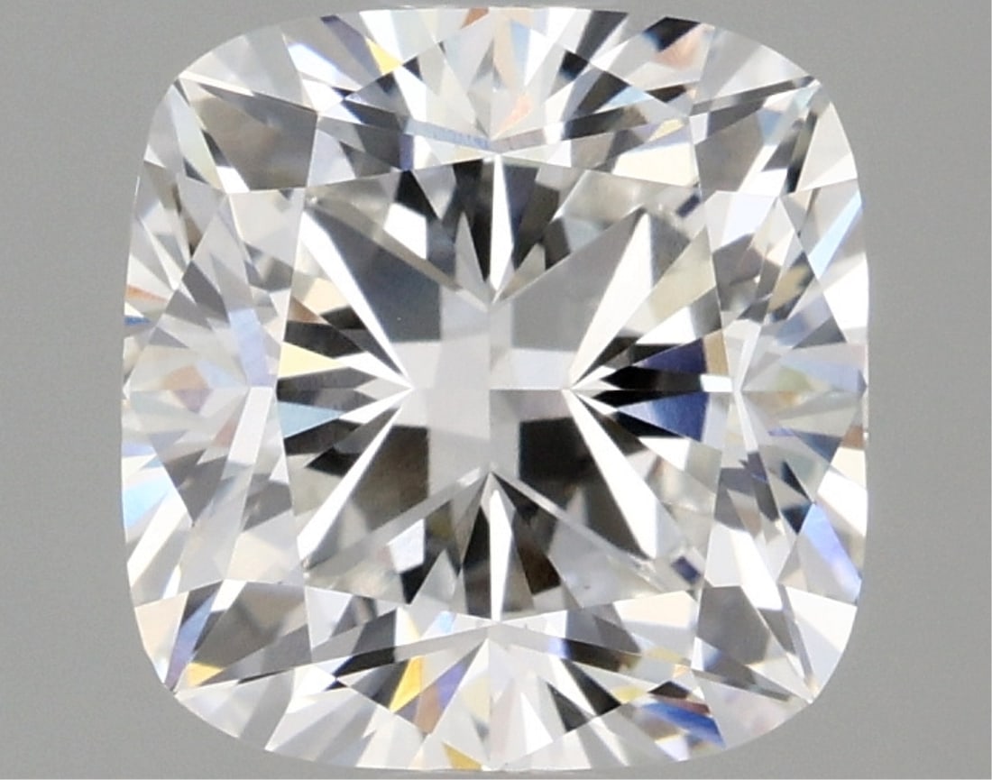 Igi Certified Cushion Cut 2.56ct Vvs2 Lab Diamond: This igi-certified lab-grown cushion-cut diamond weighs 2. 56 carats and boasts an f color grade with vvs2 clarity. The diamond features excellent polish and excellent symmetry with no fluorescence, e