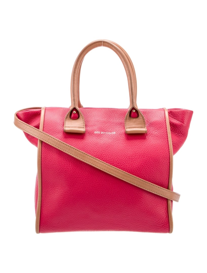 See By Chloe Pink Leather Zip Closure Shldr Bag: Condition is: good, pre-owned. Details: pink leather, gold-tone hardware, rolled handles & single shoulder strap, canvas lining & three interior pockets, zip closure at top, includes dust bag, shoulde