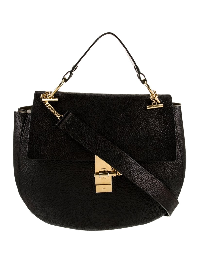Chloe Black Leather Turn-lock Cls Crossbody Bag: Condition is: very good, pre-owned. Details: black leather, gold-tone hardware, flat handle & single shoulder strap, suede lining & single interior pocket, turn-lock closure at front, shoulder strap d