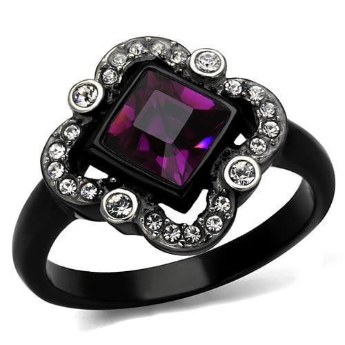 Princess 1.24ct Fuchsia Topaz Halo Fashion Ring: Size 5. Made with stainless steel, finish: two-tone ip black, believed to be simulated gemstone(s). Weight (approx): 4. 23 (g) center stone size: 6 mm