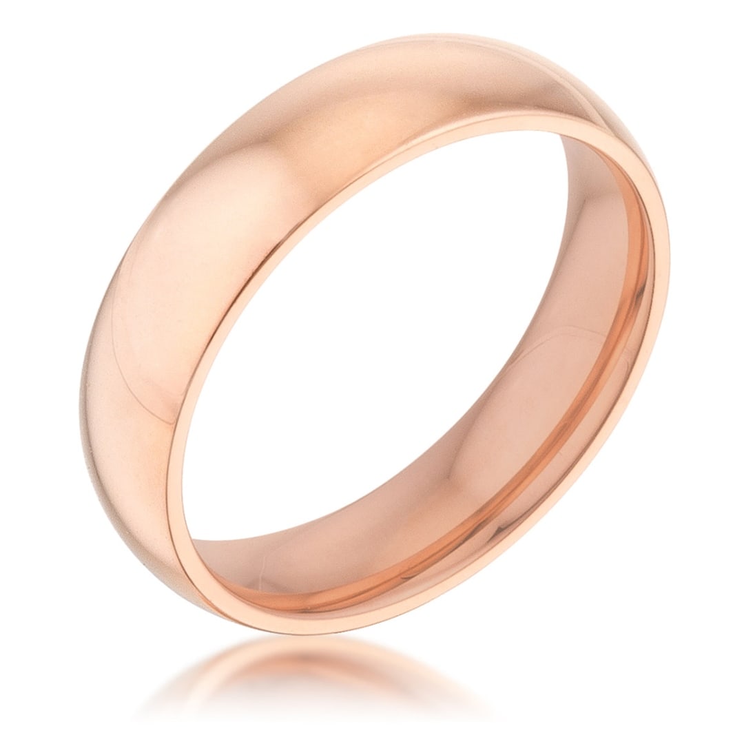 Gold-pl. Classic Stainless Steel Ring: Size: 5. This elegant band features a 5mm band width constructed from 304l stainless steel with a rose gold finish. Keywords: wedding, bridal, graduation, birthday, gift, anniversary, christmas, acces