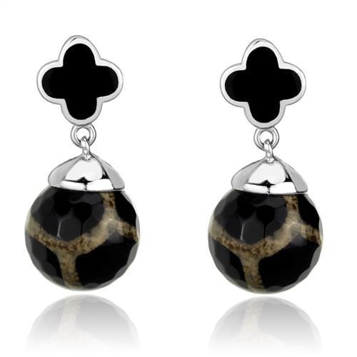 Unique 20.98ct Spotted Agate Dangle Earrings: Made with stainless steel high polished. Believed to be simulated gemstones. Weight (approx): 10. 47 (g). Center stone size: 14 mm.