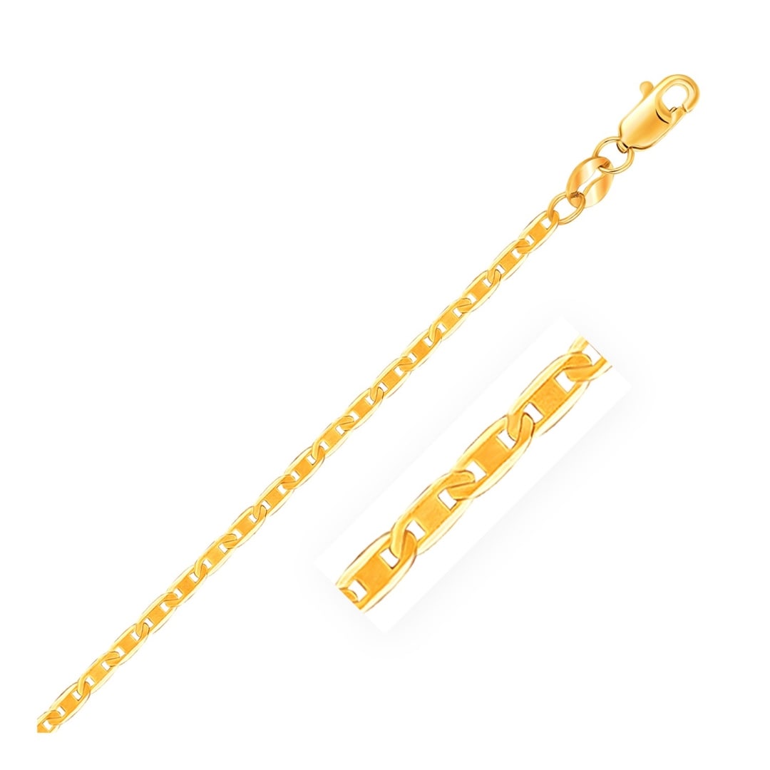 14k Gold Mariner Link Chain 1.7mm: Size: 24''. This mariner link chain comes in 14k gold and has a width of 1. 7 mm. Chain information: width: 0. 07 inches, chain type: mariner, clasp type: lobster-claw, approximate weight: 2. 7 gram(s
