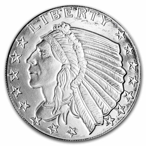 1 Oz Silver Round - Incuse Indian: A stock photo is being used, your item appears the exact same, except that the mint mark and design may vary. * this beautiful silver round is patterned after the $2. 50 and $5 indian head gold coins