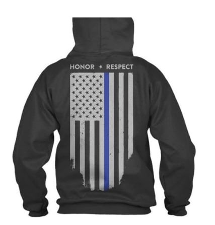 Thin Blue Line Small Black Honor/respect Hoodie: This sweatshirt is made from a durable 7. 8-ounce blend of 60% cotton and 40% polyester, ensuring both comfort and longevity. The air jet yarn used in its construction results in a soft, pill-resistan