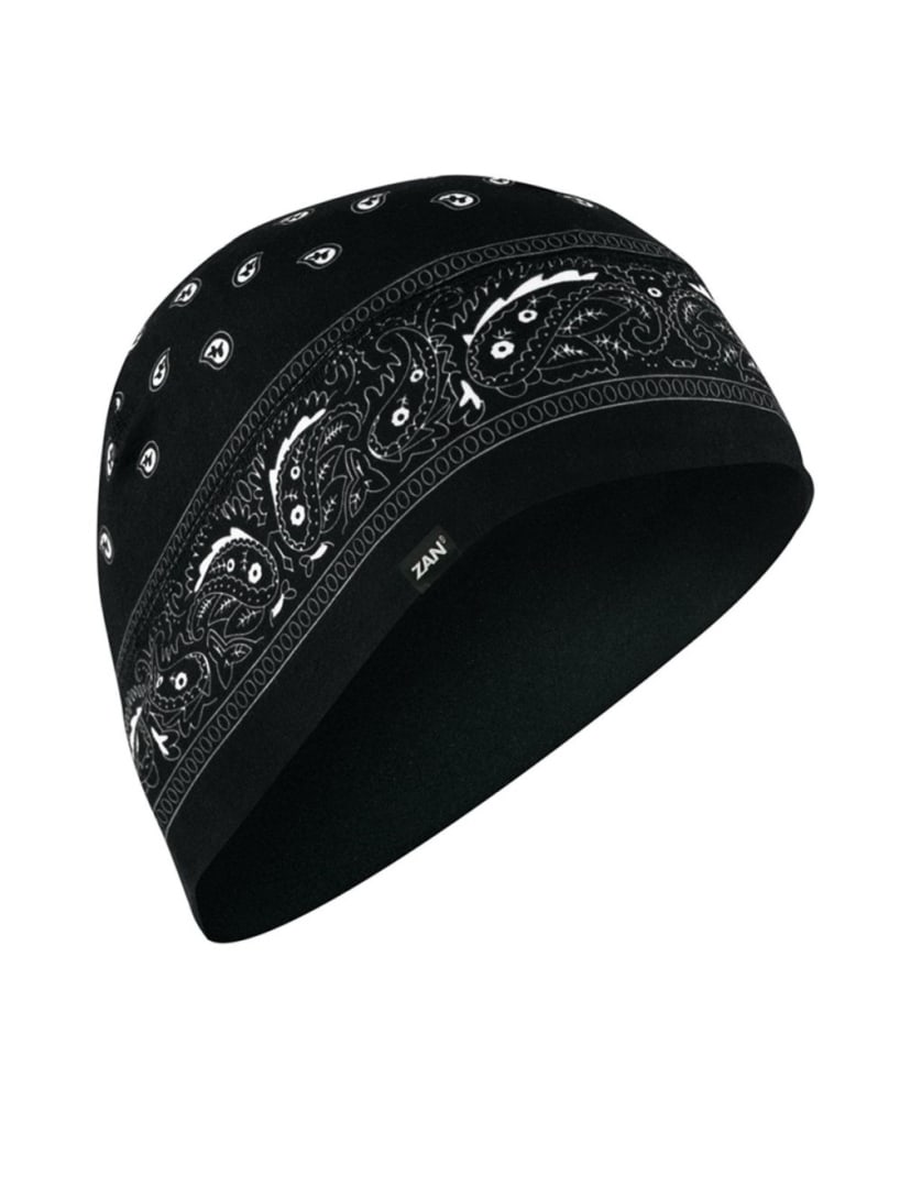 Zan Headgear Black Paisley Sportflex Skull Cap: The zan headgear super soft sportflex series provides comfort and warmth. Flat seams in order to fit comfortably underneath helmets or alone while providing coverage of the head and ears. Fabric is br
