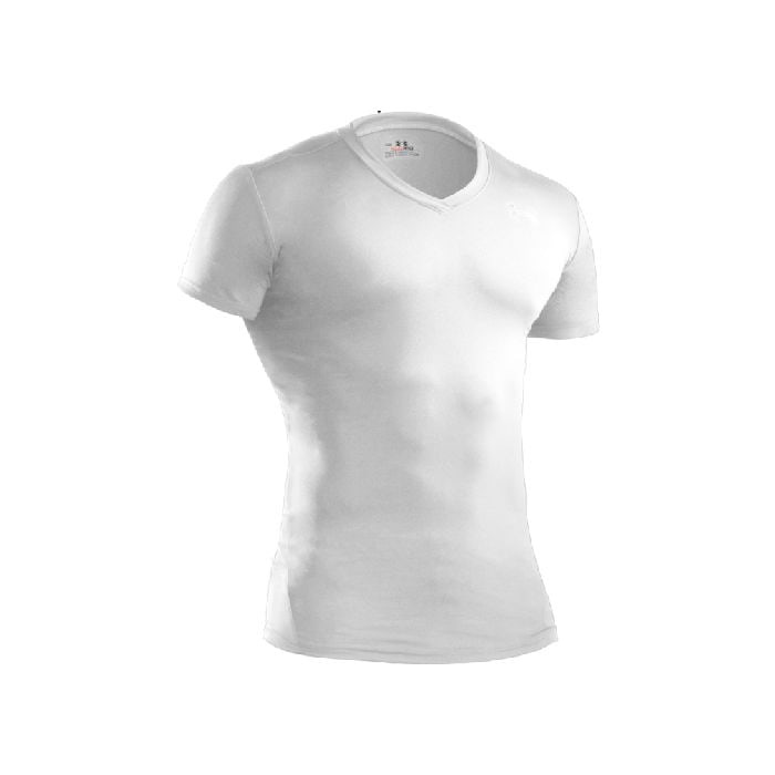 Under Armour 3xl Tactical Heatgear V-neck White: This men's heatgear compression v-neck t-shirt in 3x-large and white offers a locked-in ua compression fit that enhances muscle power and reduces recovery time. The breathable heatgear fabric provides