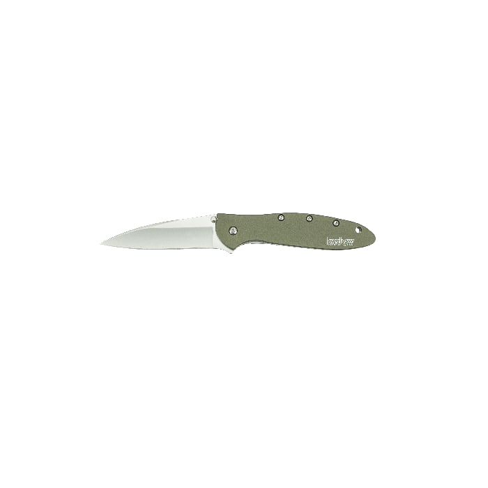 Kershaw Leek Od Green Knife: This kershaw leek has a satin blade with a plain edge and an od green handle. It features thumb stud and speed safe assisted opening for quick blade deployment and a frame lock to ensure blade securit