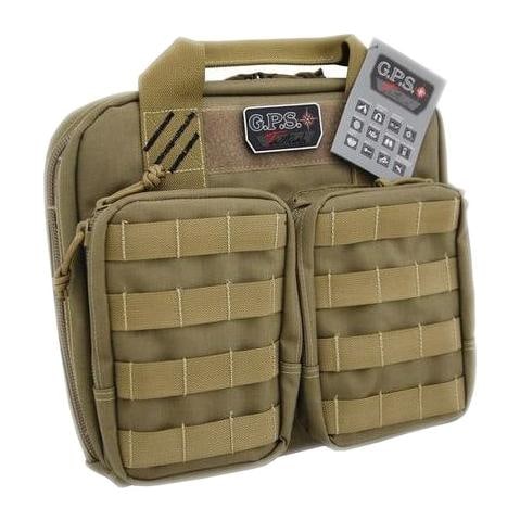 Gps Tan Tactical Double + 2 Pistol Case: This heavy-duty case features visual id storage for quick access, dupont teflon coating, and lockable ykk zippers. Double quilted inside stores two handguns on each side. Molle webbing, front ammo poc