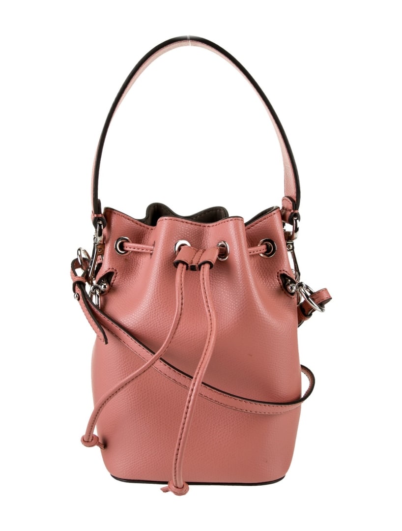 Fendi Pink Leather Gold-tone Hardware Bucket Bag: Condition is: very good, pre-owned. Details: from the 2018 collection, pink leather, gold-tone hardware, flat handle & single shoulder strap, suede lining & single interior pocket, drawstring closure