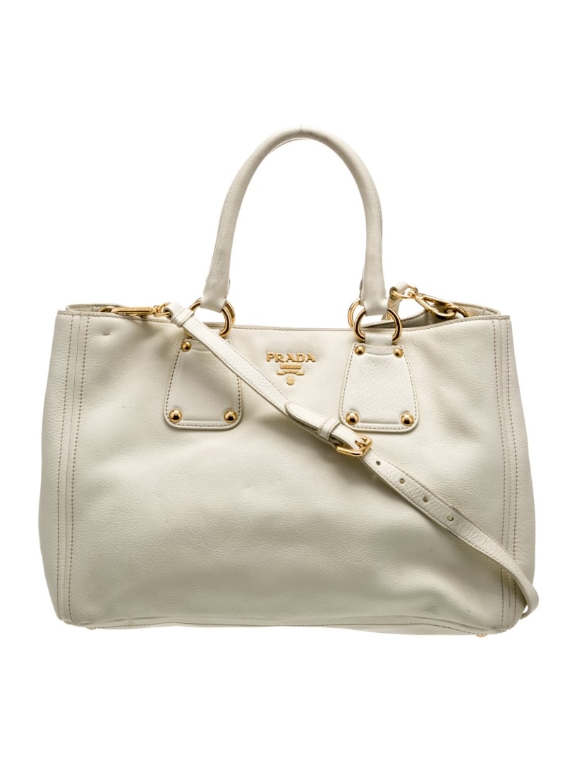 Prada Logo Jac. Neut Leather Snap Cls Top Hdl Bag (1 of 6)