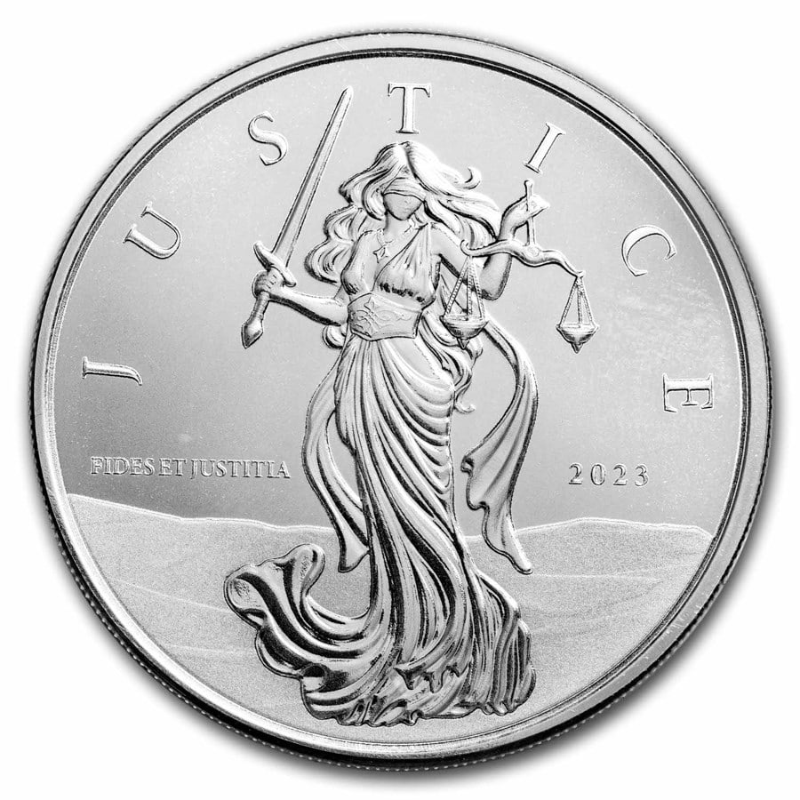 2023 Gibraltar 1 Oz Silver Lady Justice Bu: This 2023 lady justice coin from scottsdale mint pays tribute to the timeless symbol of impartial justice. With a limited mintage of 100,000, this 1 oz . 999 fine silver coin is legal tender in gibral