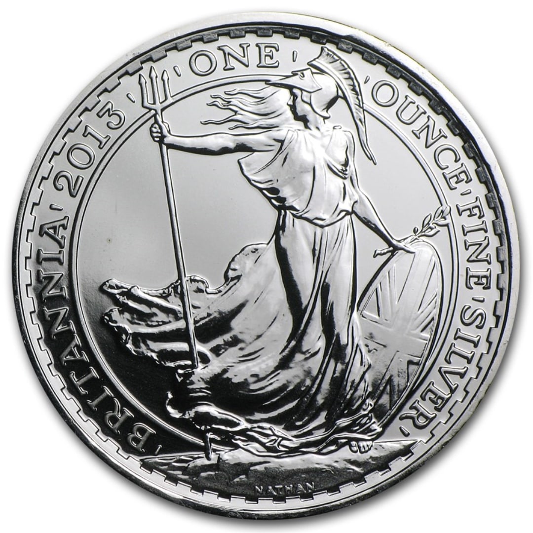 2013 1 Oz Silver Britannia Bu (w/ Snake Privy): This 1 oz silver britannia coin marks a historic release, featuring a snake symbol from the chinese lunar-solar calendar and the first-ever design around its milled edge. Containing 1 oz of fine silve