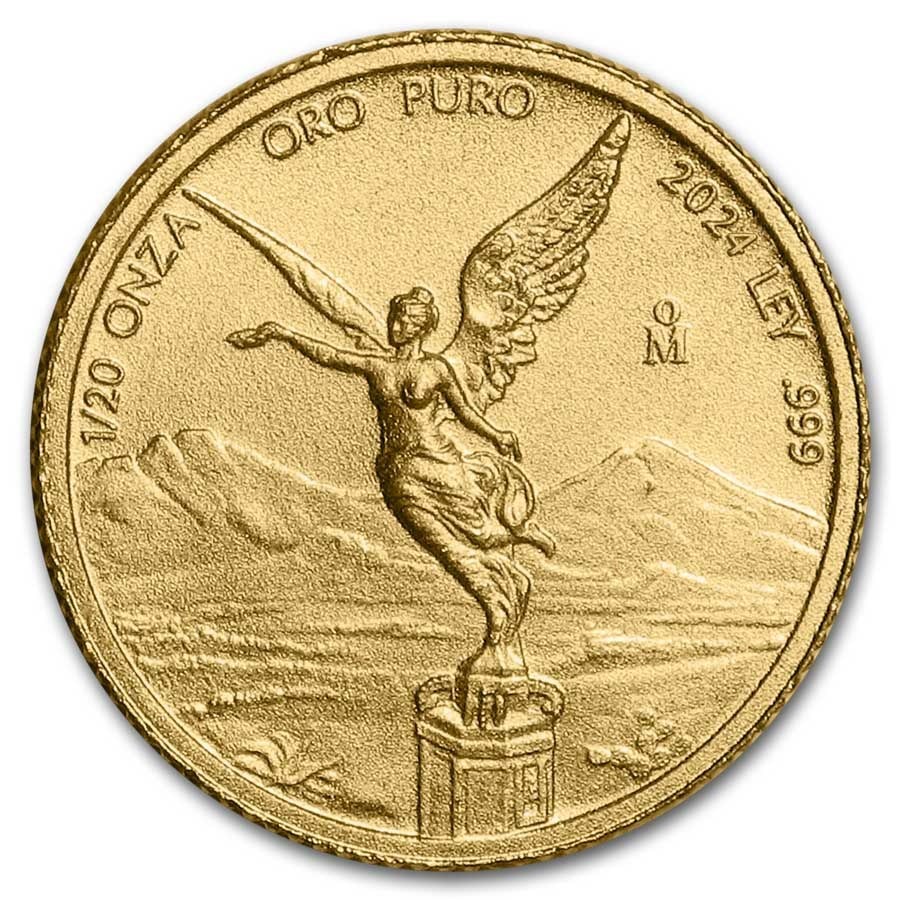 2024 Mexico 1/20 Oz Gold Libertad Bu: This 2024 mexico 1/20 oz gold libertad coin contains 1/20 oz of . 999 fine gold. The obverse displays the national shield of mexico surrounded by the words "estados unidos mexicanos," while the revers