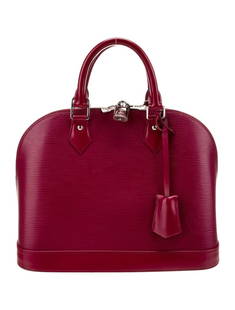 Louis Vuitton Alma Gm Red Epi Zip Cls Top Hdl Bag: Condition is: very good, pre-owned. Details: from the 2015 collection, red epi leather, silver-tone hardware, rolled handles, alcantara lining & dual interior pockets, zip closure at top, protective