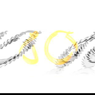 14k Two-tone Gold Fancy Double Twist Earrings: Featuring two polished twisted and entwined hoops crafted in 14k white and gold these beautiful earrings are a feast for the eyes. They come with snap style backings. Earring information: length: 0.