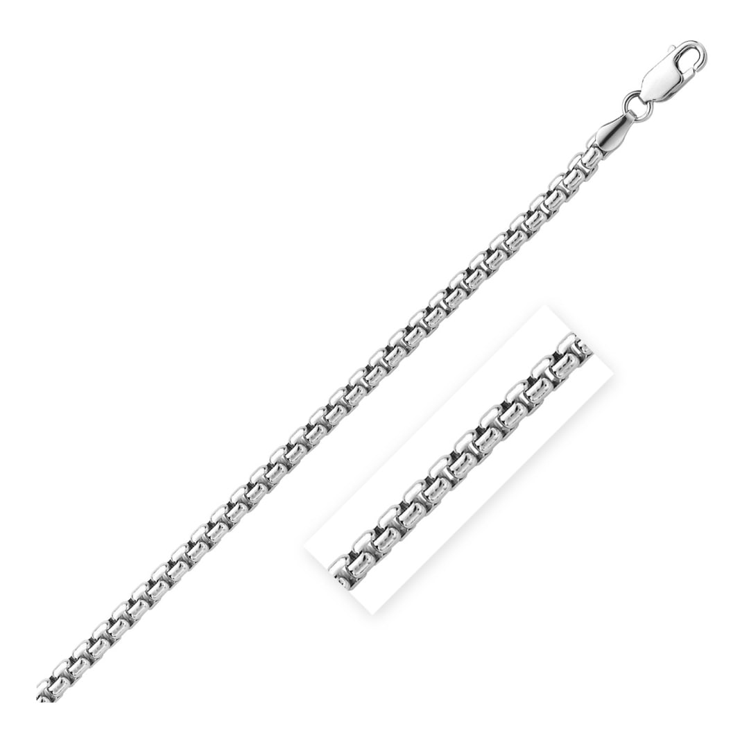 Sterling Silver Polished Round Box Bracelet 5.2mm: Size: 8. 5''. Rhodium plated round box bracelet crafted in sterling silver measuring 5. 2 millimeters in width. Bracelet is 8 1/2 inches long and closes with a lobster clasp. Bracelet information: wid