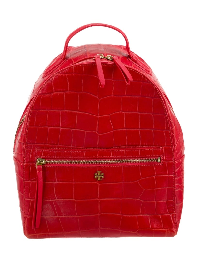 Tory Burch Red Embossed Leather Zip Cls Backpack (1 of 5)
