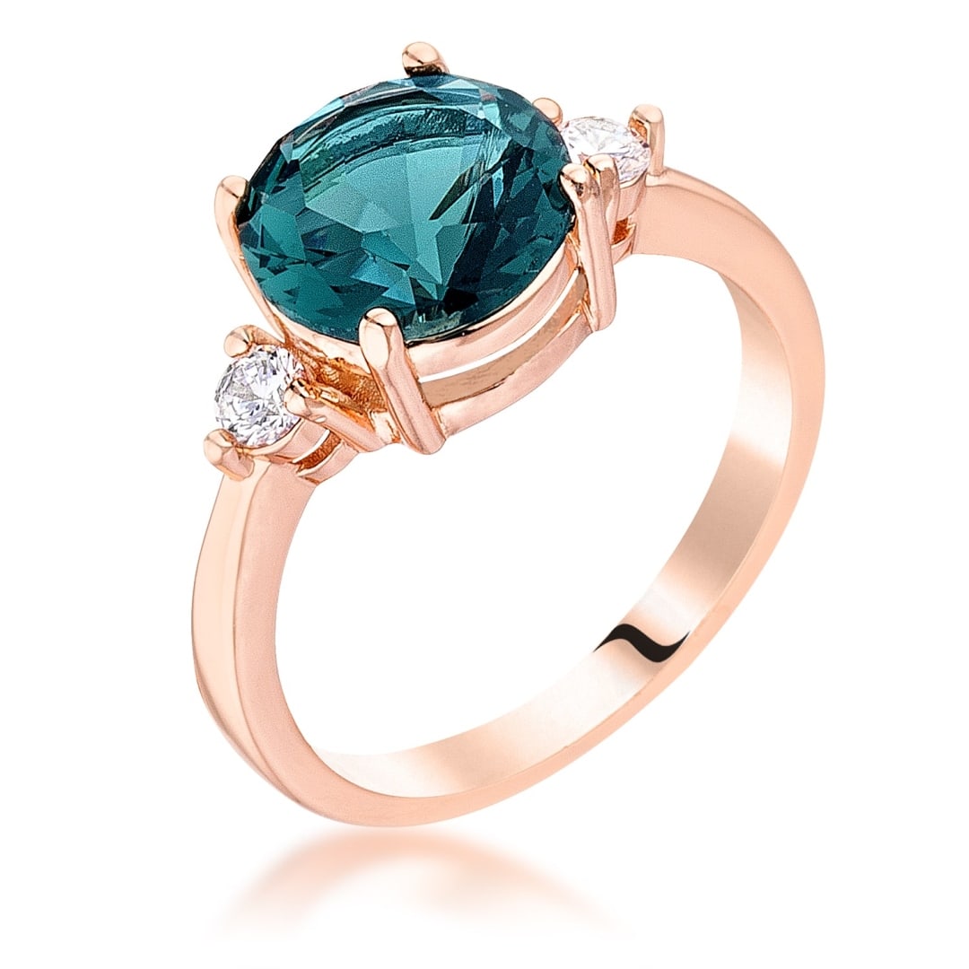 Gold-pl. 2.97ct Blue Tourmaline Side Stone Ring: Ring size: 7. This stunning ring showcases a captivating 9mm round blue tourmaline center stone, complemented by sparkling 3mm white sapphire stones on each side. Its exquisite design is enhanced by r