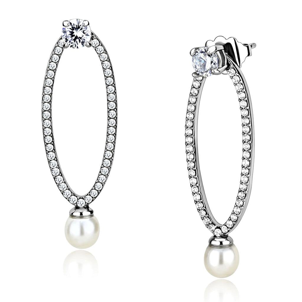 Beautiful 1.22ct White Topaz & Pearl Earrings: Made with stainless steel high polished. Believed to be synthetic pearl. Weight (approx. ): 2. 42 (g). Center stone size: 5 mm