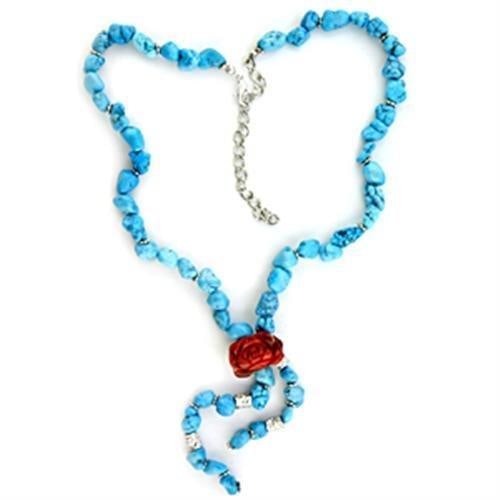 Beautiful Sea Blue Turquoise Necklace: Size 18". Necklace material: brass & a rhodium finish for better durability and luster. Has a beautiful sea blue tone. Believed to be simulated gemstone(s). Weight (approx. ): 44. 20 (g)