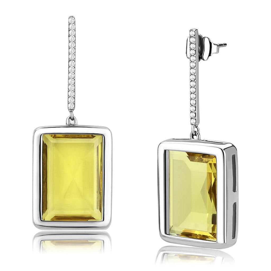 Emerald Cut 14.20ct Yellow Topaz Dangle Earrings: Made with stainless steel, high polished. Believed to be simulated gemstone(s). Very classy and beautiful. Weight (approx. ): 9. 30 (g). Center stone size: 18,13 mm