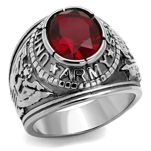 Oval 5.00ct Garnet Army Ring: Size 8. Made with stainless steel with a high polished finish. Us army collector's ring. Simulated gemstone(s). Weight (approx. ): 17. 40 (g). Center stone size: 12,10 mm