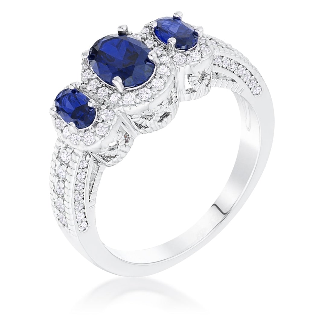 Oval Cut 1.65ct Blue & White Sapphire 3-stone Ring (1 of 1)